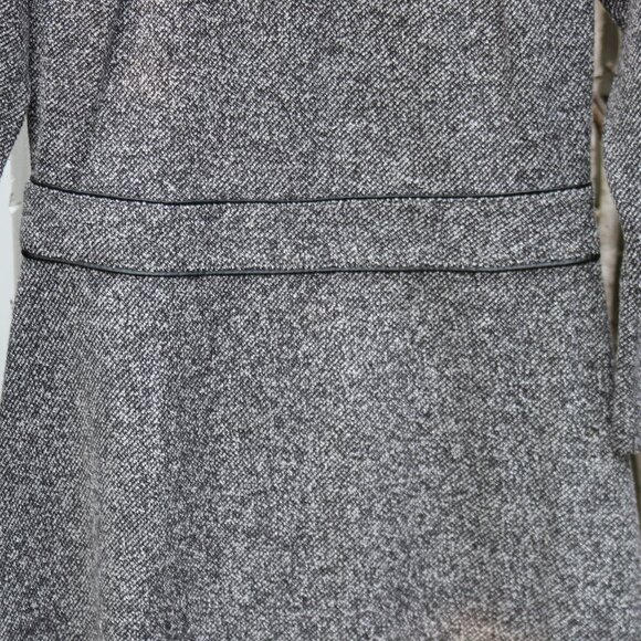 Talbots Petite Black White Tweed w Faux Leather Piping Long Sleeve A-Line Dress - Picture 2 of 6